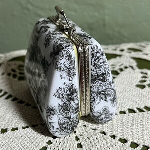 Toile Porcelain Trinket Box Suitcase Shape with Farm Scene, Limoges-Inspired